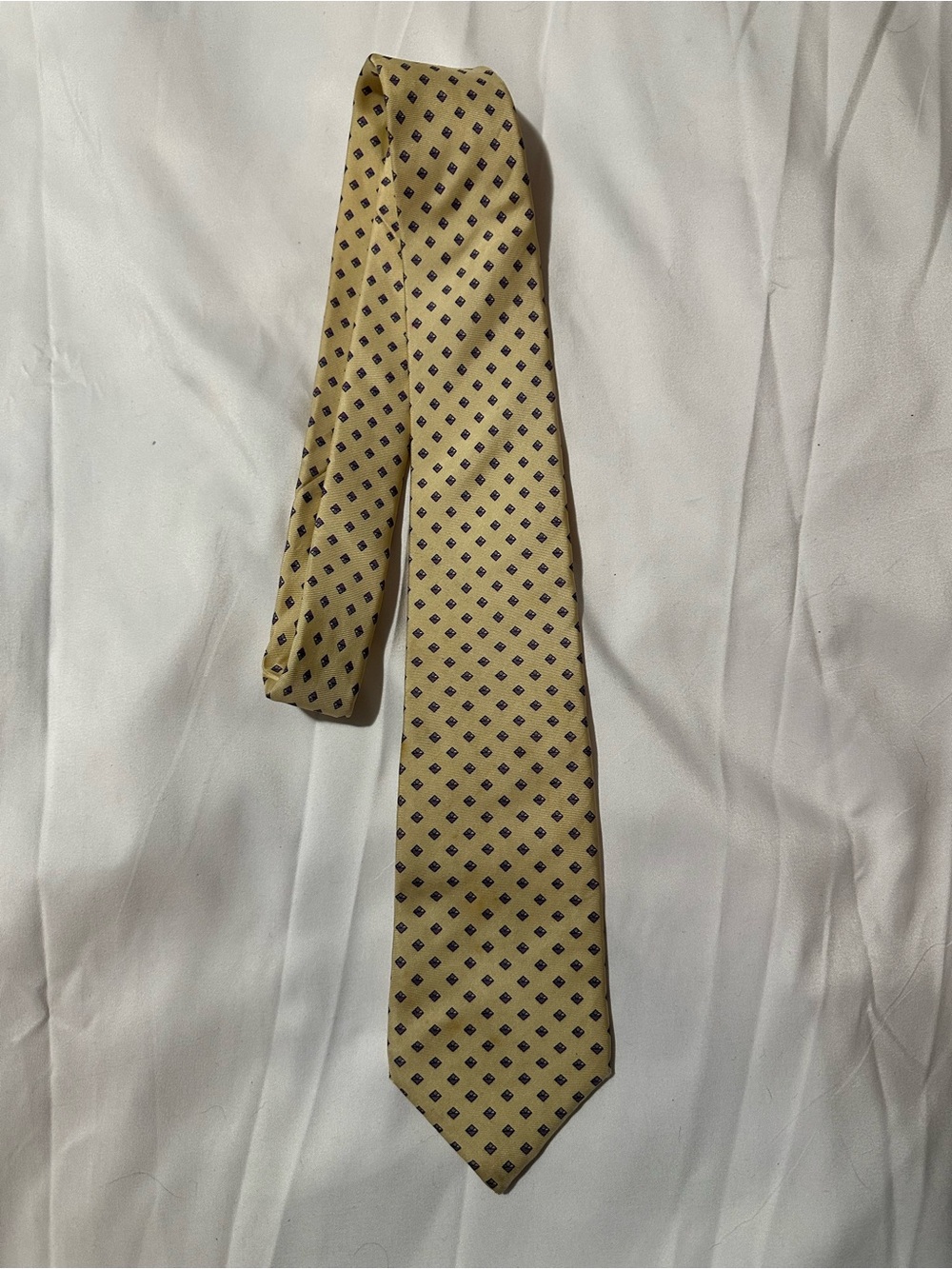 Christian Dior Yellow Tie with Navy Micro-Dots